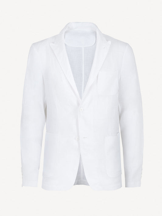 St Tropez white linen jacket, front view – 100% Capri