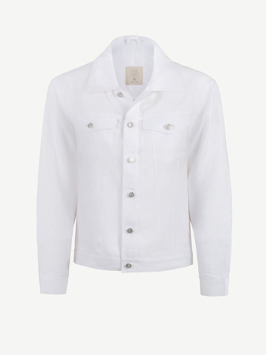 Capri white linen jacket, front view – 100% Capri