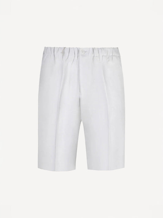 Capri® white linen bermuda shorts, front view – 100% Capri