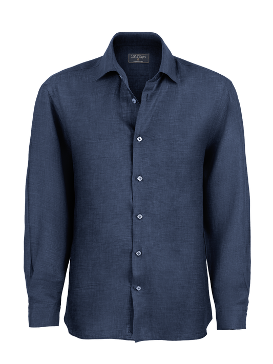 Front view of Camicia Hand Made blu print - 100% Capri