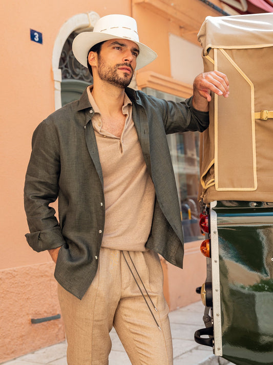 Camicia Hand Made green 100% Capri worn by a model