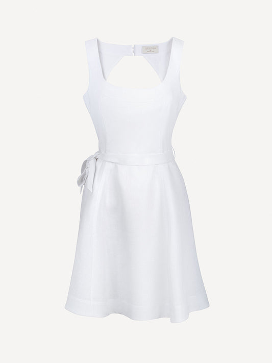 Abito Mia Herringbone linen dress white 100% Capri front