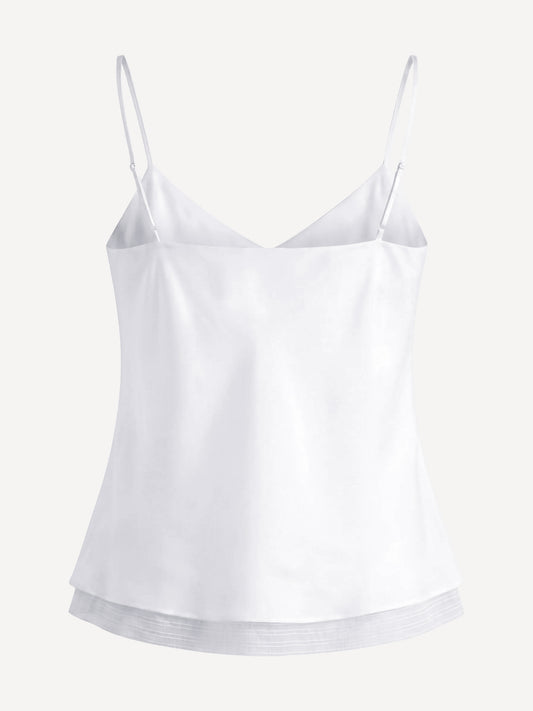 Back view of Capri® white linen top with thin adjustable straps – 100% Capri