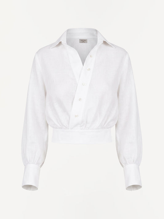 Fabi white linen shirt, front view – 100% Capri