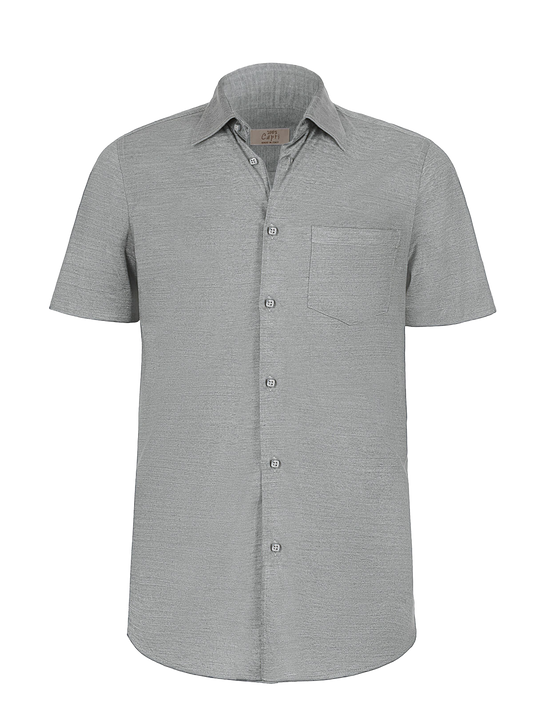 Camicia Short Sleeve 100% Capri light grey linen shirt front
