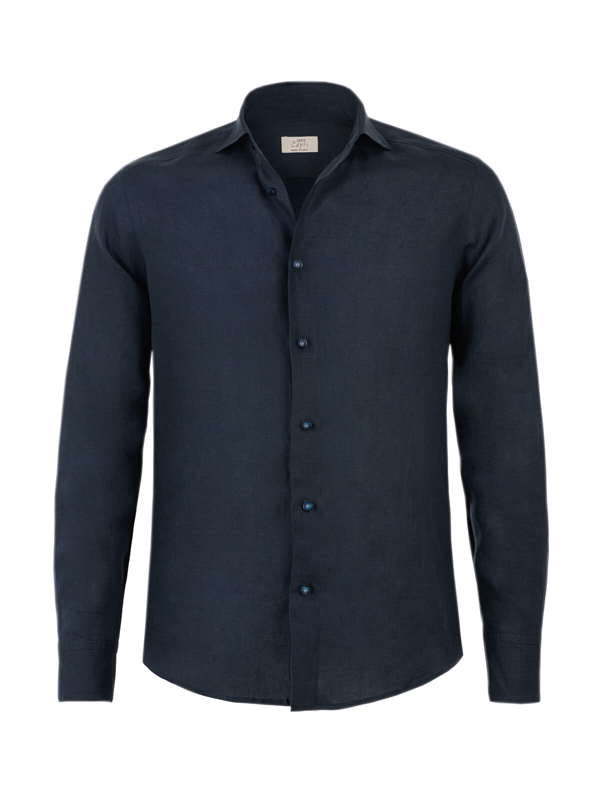 Camicia Mykonos 100% Capri blue linen shirt front Camicia Mykonos 100% Capri blue linen shirt front