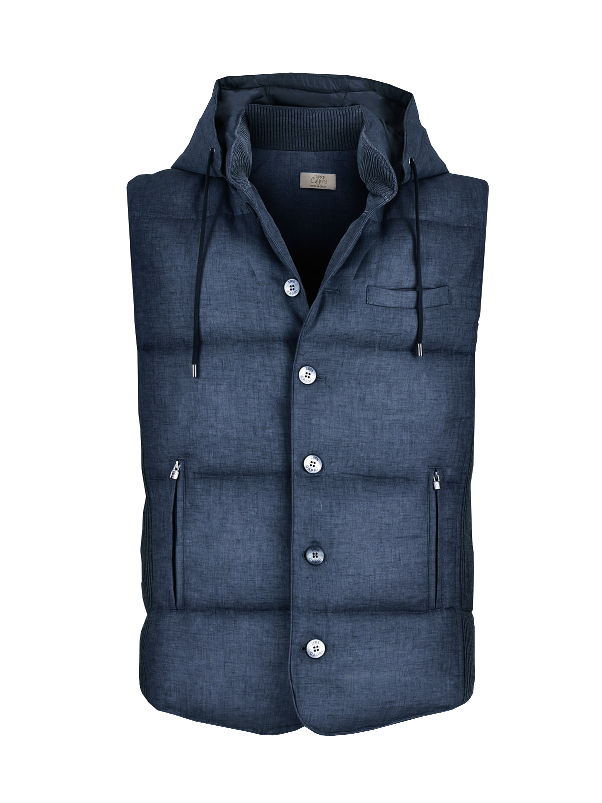 Gilet Cappuccio 100% Capri denim linen gilet front Gilet Cappuccio 100% Capri denim linen gilet front