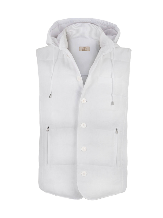 Gilet Cappuccio 100% Capri white linen gilet front