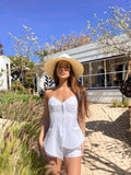 Top Nicole 100% Capri white linen top worn by model Top Nicole 100% Capri white linen top worn by model