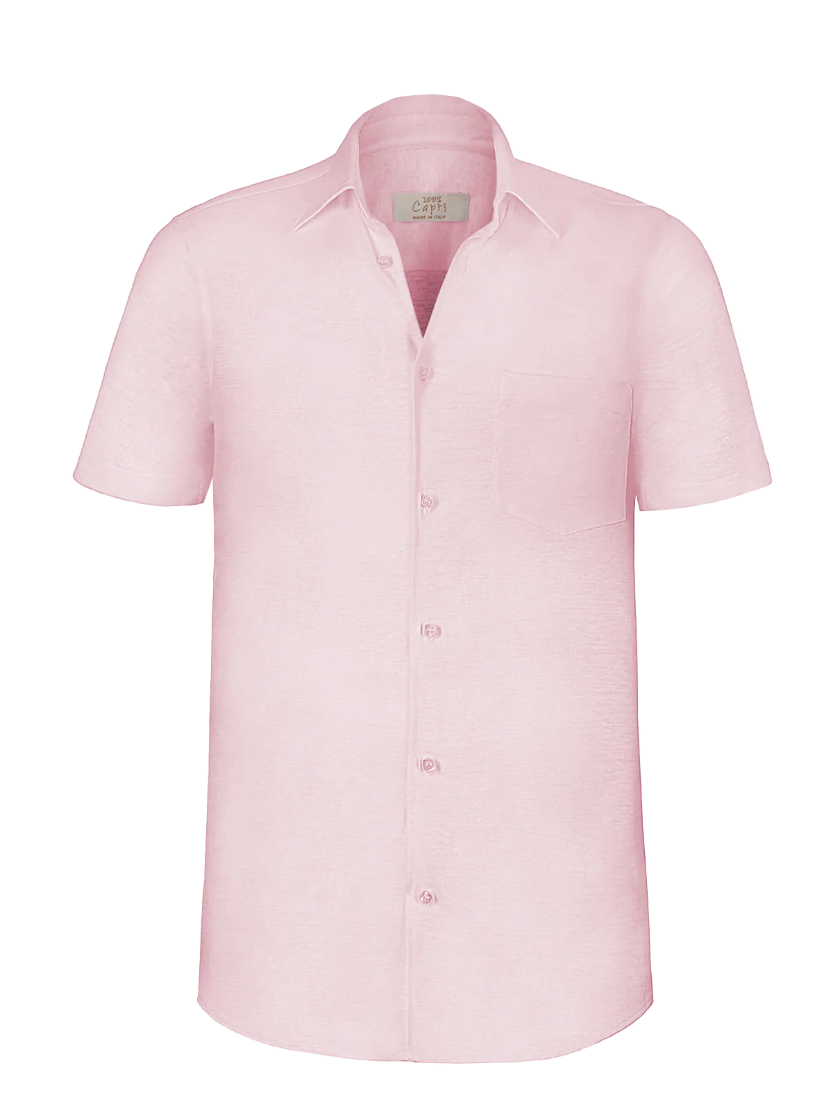 Camicia Short Sleeve 100% Capri pink linen shirt front Camicia Short Sleeve 100% Capri pink linen shirt front
