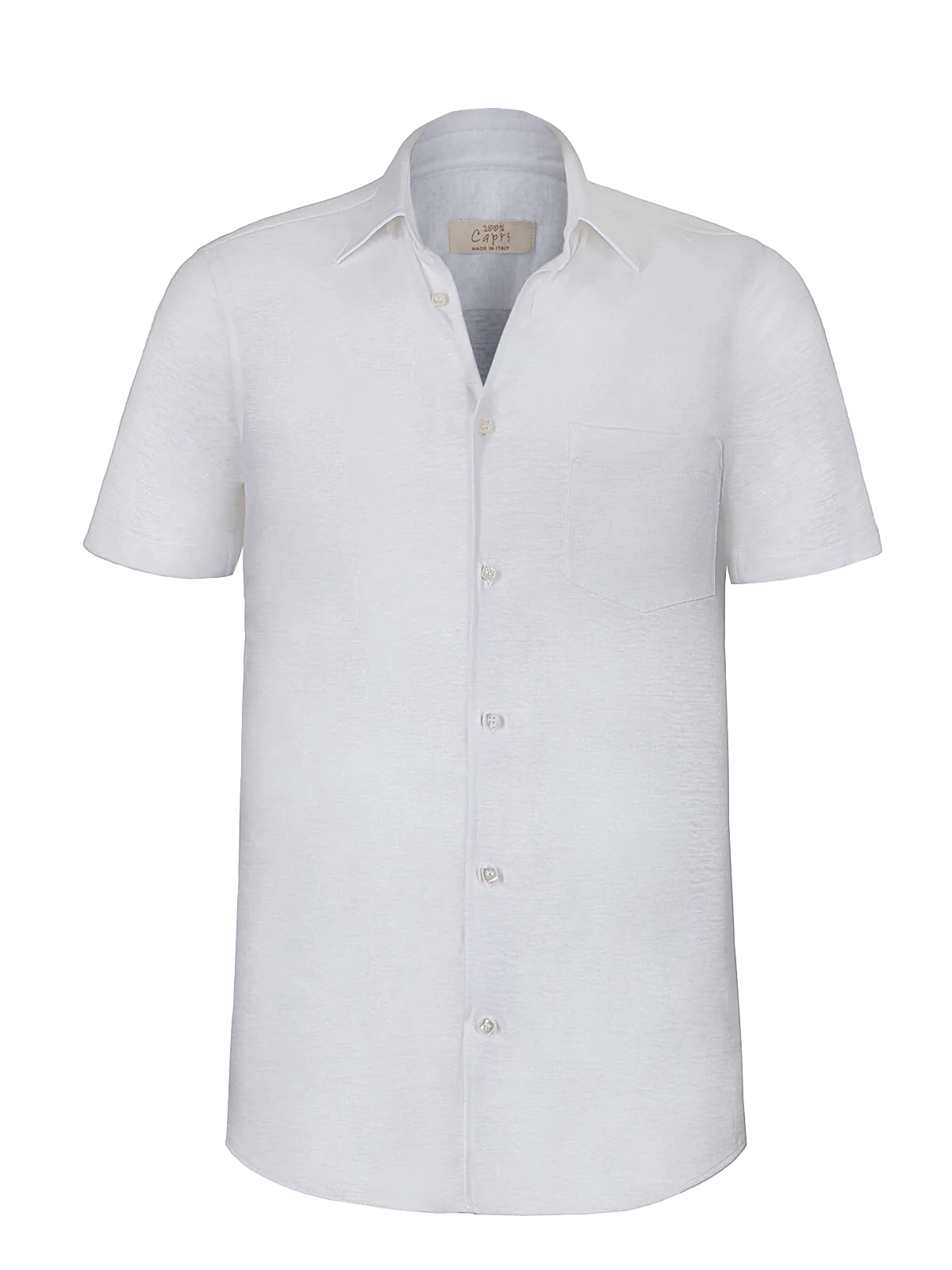Camicia Short Sleeve 100% Capri white linen shirt front