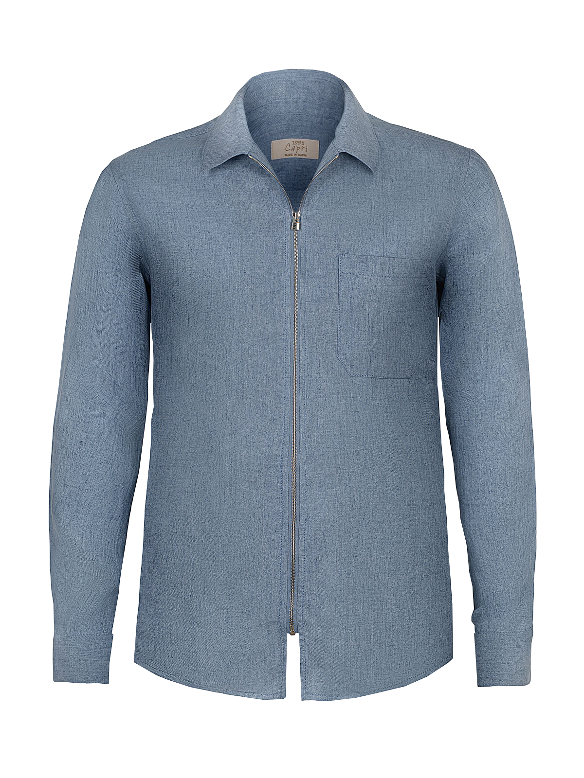 Camicia Zip Malta 100% Capri for man linen jeans shirt front