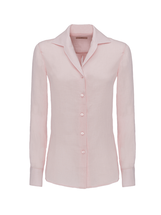 Classy linen shirt for woman 100% Capri pink shirt front