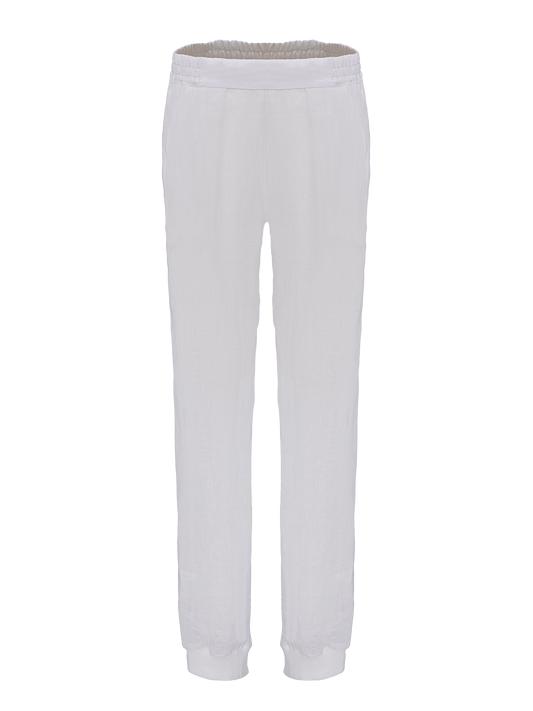 Miami Linen Pants for woman 100 % Capri linen white pant front