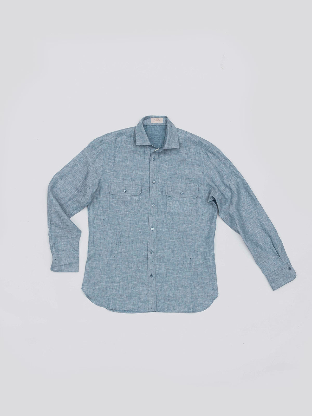 Reversible linen shirt for man 100% Capri linen side dark and light  jeans shirt front 