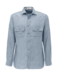 Reversible linen shirt for man 100% Capri linen light  jeans shirt front side 2