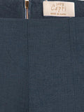Short linen pants zip  for woman 100% Capri blue linen pant detail Short linen pants zip  for woman 100% Capri blue linen pant detail