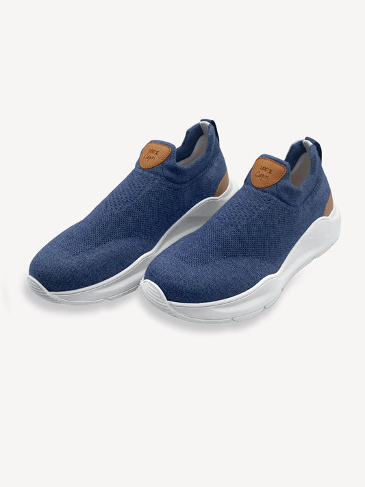 Sneakers Knit with breathable fabric upper, leather details, rubber sole, and slip-on design for casual comfort - Denim Color 100% Capri