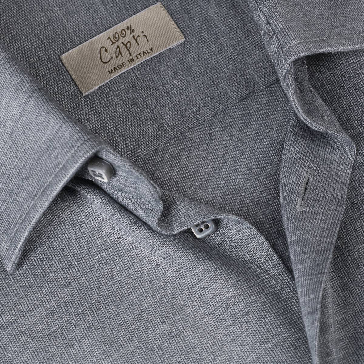 Camicia Short Sleeve 100% Capri dark grey linen shirt detail Camicia Short Sleeve 100% Capri dark grey linen shirt detail