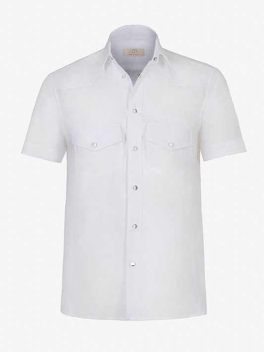 Linen Denim Shirt front white color 100% Capri