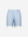 Short Brio 100% Capri blue and white linen short front Short Brio 100% Capri blue and white linen short front