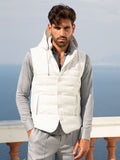 Gilet Cappuccio 100% Capri white linen gilet  worn by model