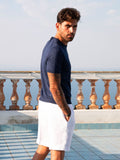 T-Shirt M/C 100% Capri blue linen t-shirt  worn by model T-Shirt M/C 100% Capri blue linen t-shirt  worn by model