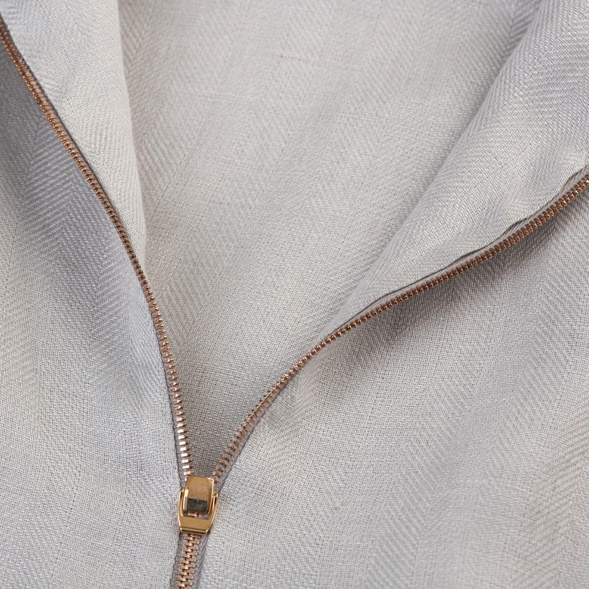 Tuta Zip  for woman 100% Capri light grey linen jumpsuit detail