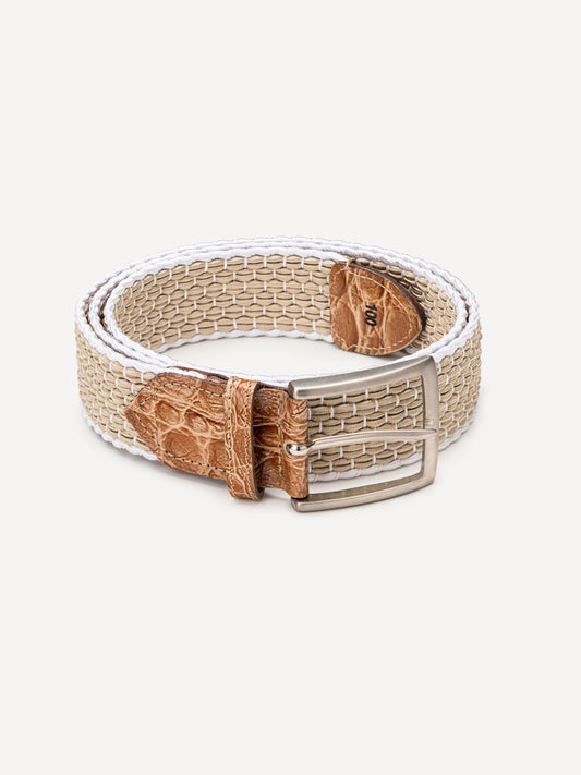 Belt 14/20 bicolor 100% Capri white and natural color leather belt