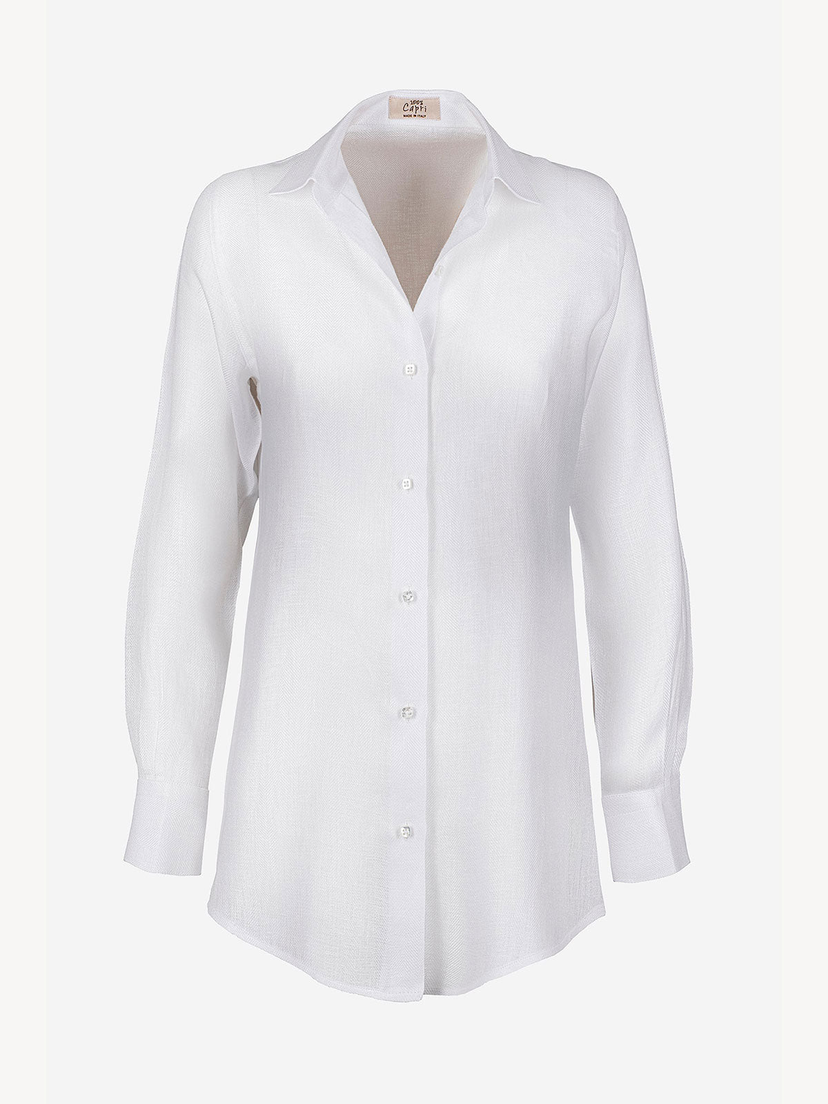 Camicia Chic Spigata 100% Capri white linen shirt front