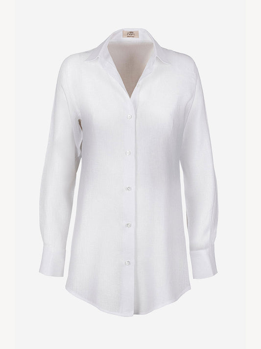 Camicia Chic Spigata 100% Capri white linen shirt front