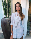 Camicia Royal 100% Capri white linen shirt worn by model