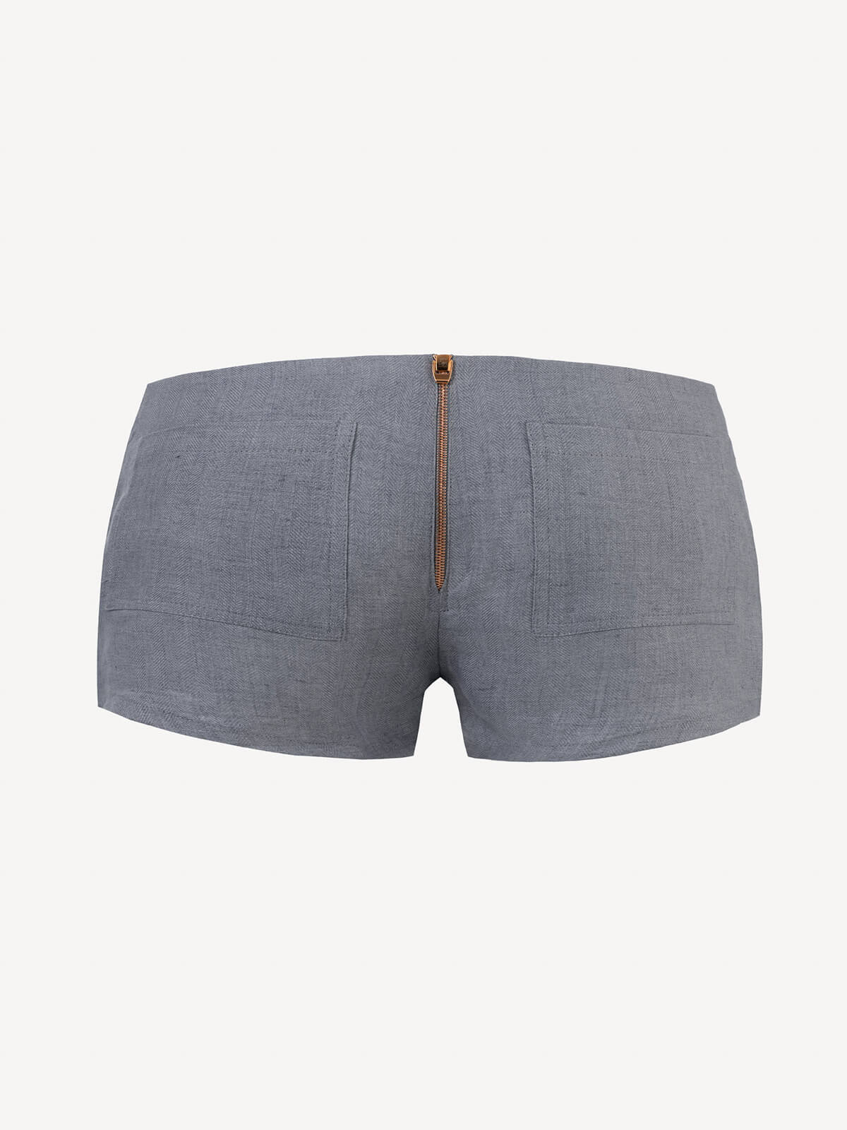 Short linen pants zip  for woman 100% Capri dark grey linen pant back