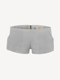 Short linen pants zip  for woman 100% Capri light grey linen pant front Short linen pants zip  for woman 100% Capri light grey linen pant front