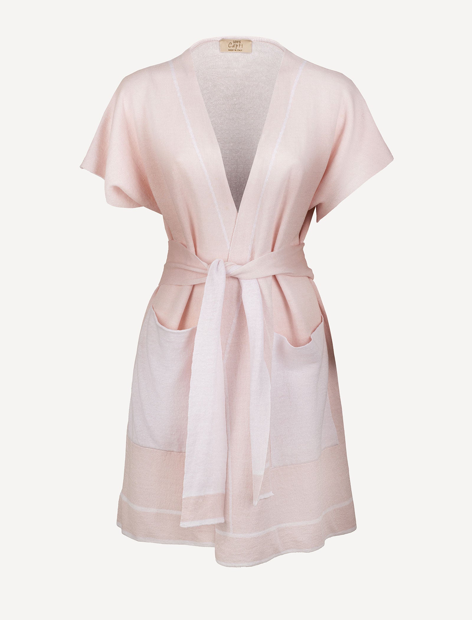 Kimono Jacket 100% Capri white and  pink linen jacket front