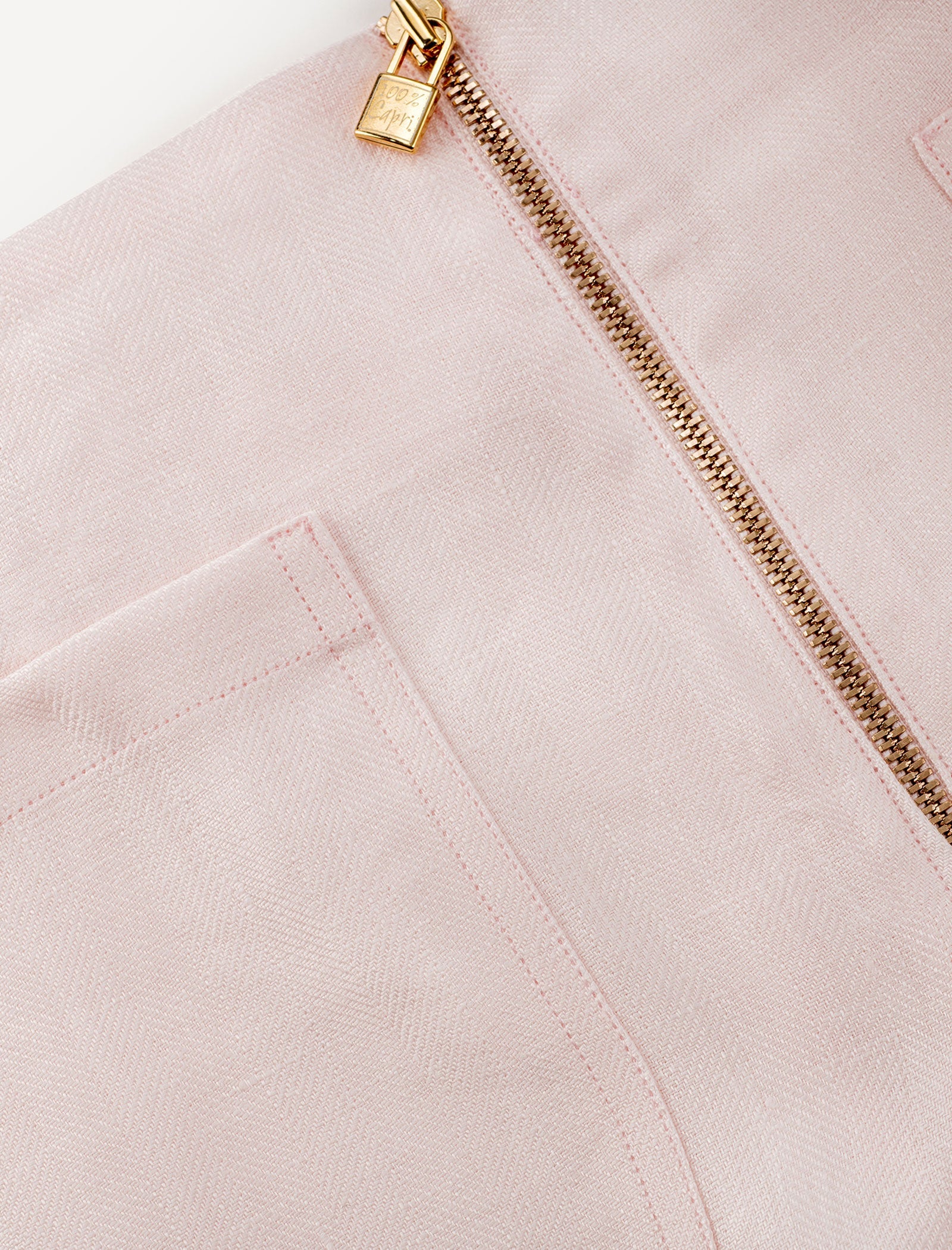 Short linen pants zip  for woman 100% Capri pink linen pant detail Short linen pants zip  for woman 100% Capri pink linen pant detail