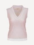 Top St Barth 100 Capri pink and white linen top front