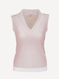 Top St Barth 100 Capri pink and white linen top front Top St Barth 100 Capri pink and white linen top front