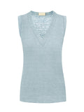 Top V for woman 100% Capri linen aquamarine top front Top V for woman 100% Capri linen aquamarine top front