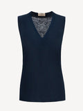 Top V for woman 100% Capri linen blue top front Top V for woman 100% Capri linen blue top front