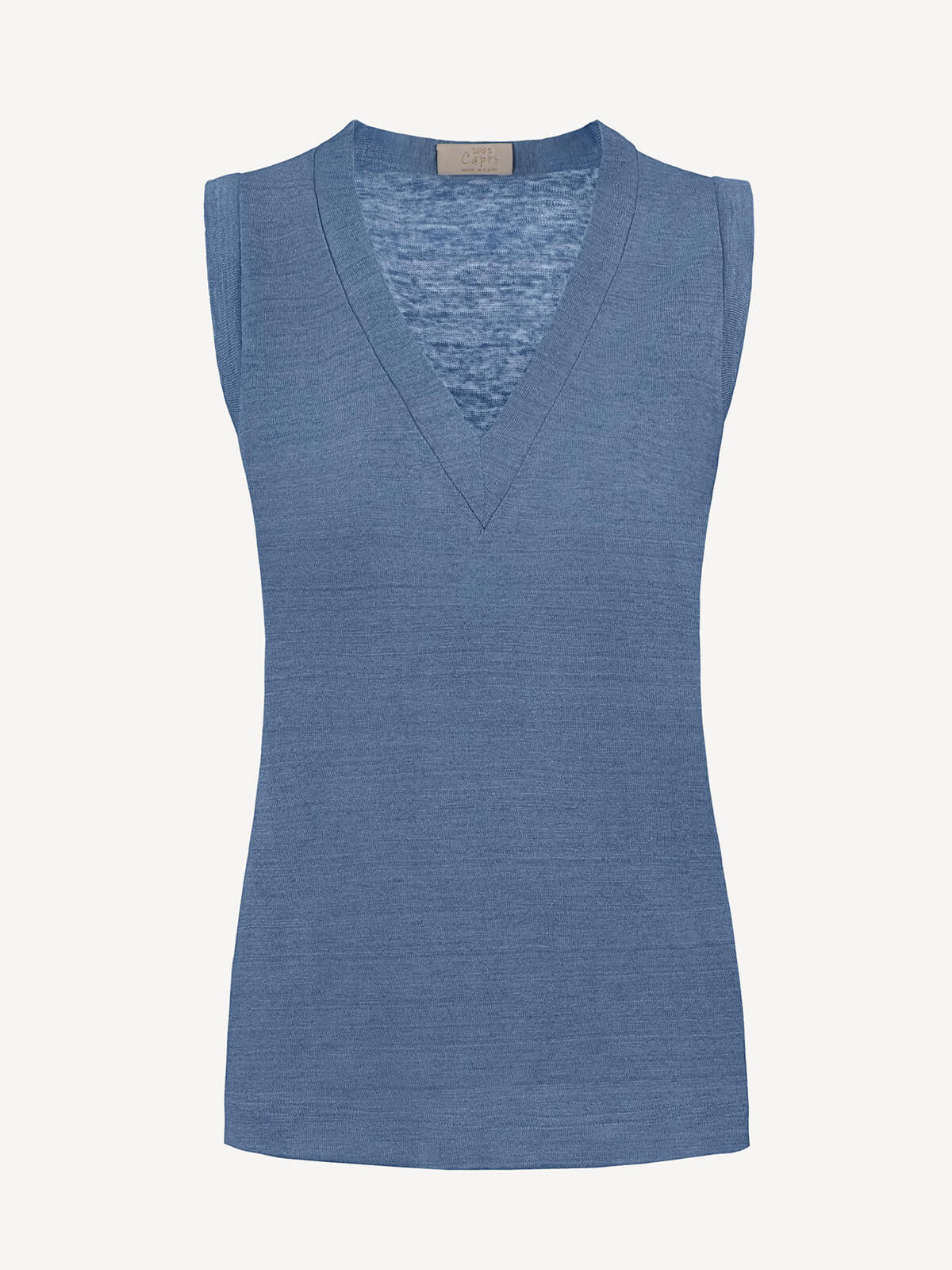 Top V for woman 100% Capri linen jeans top front Top V for woman 100% Capri linen jeans top front