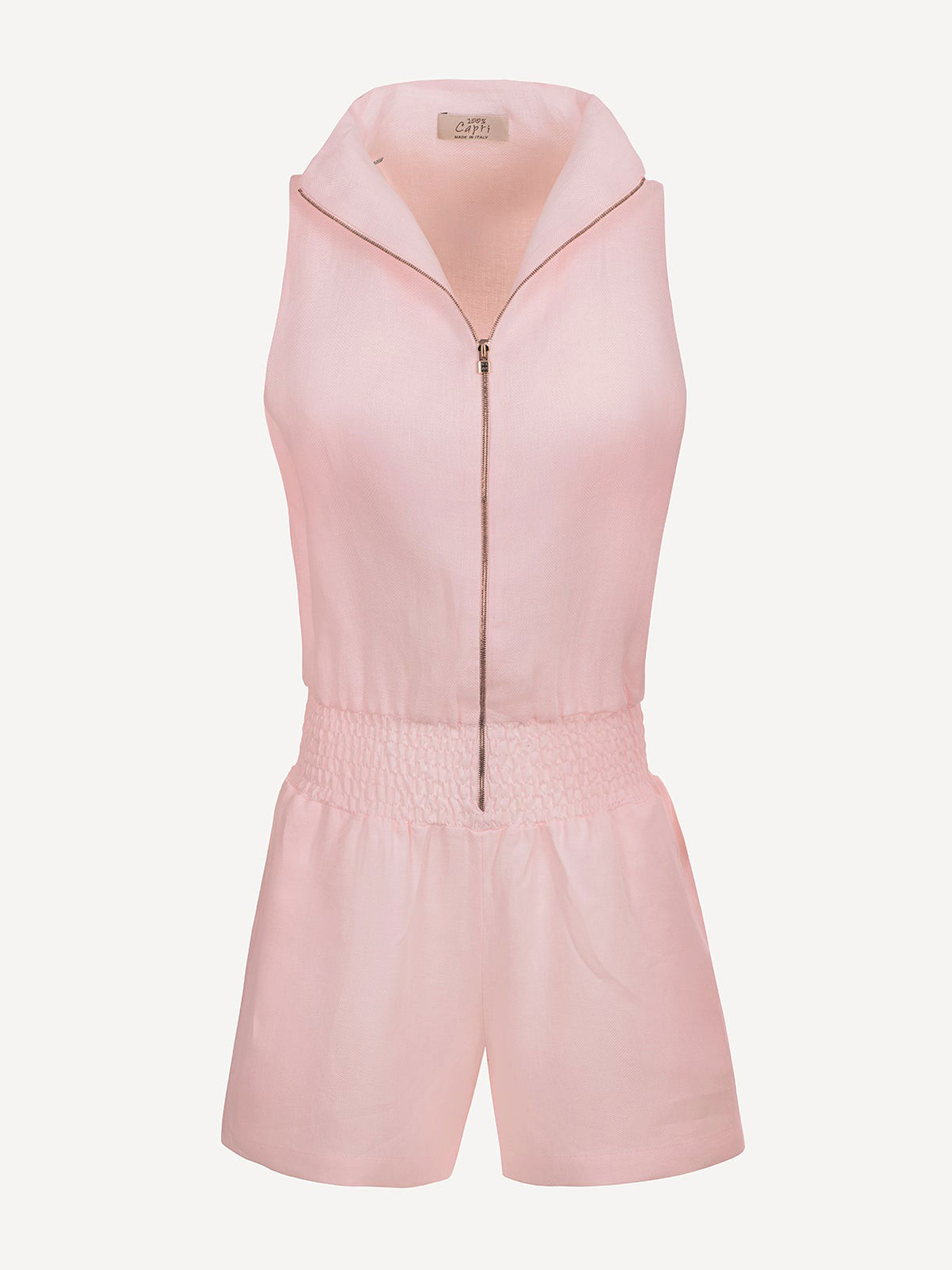 Tuta Zip  for woman  100% Capri pink linen jumpsuit front