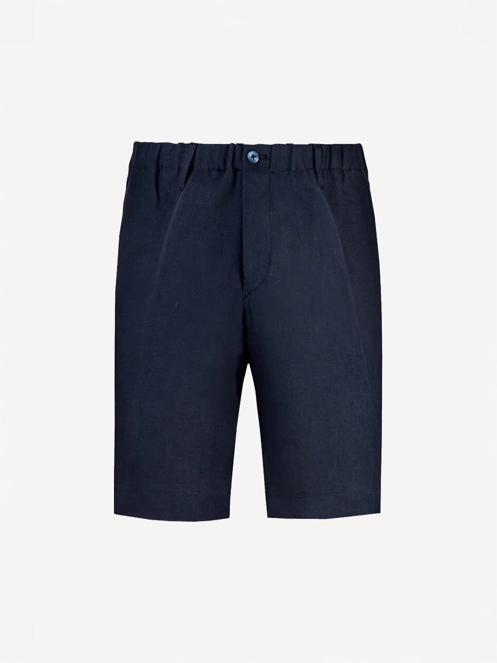 Capri® blue linen bermuda shorts, front view – 100% Capri