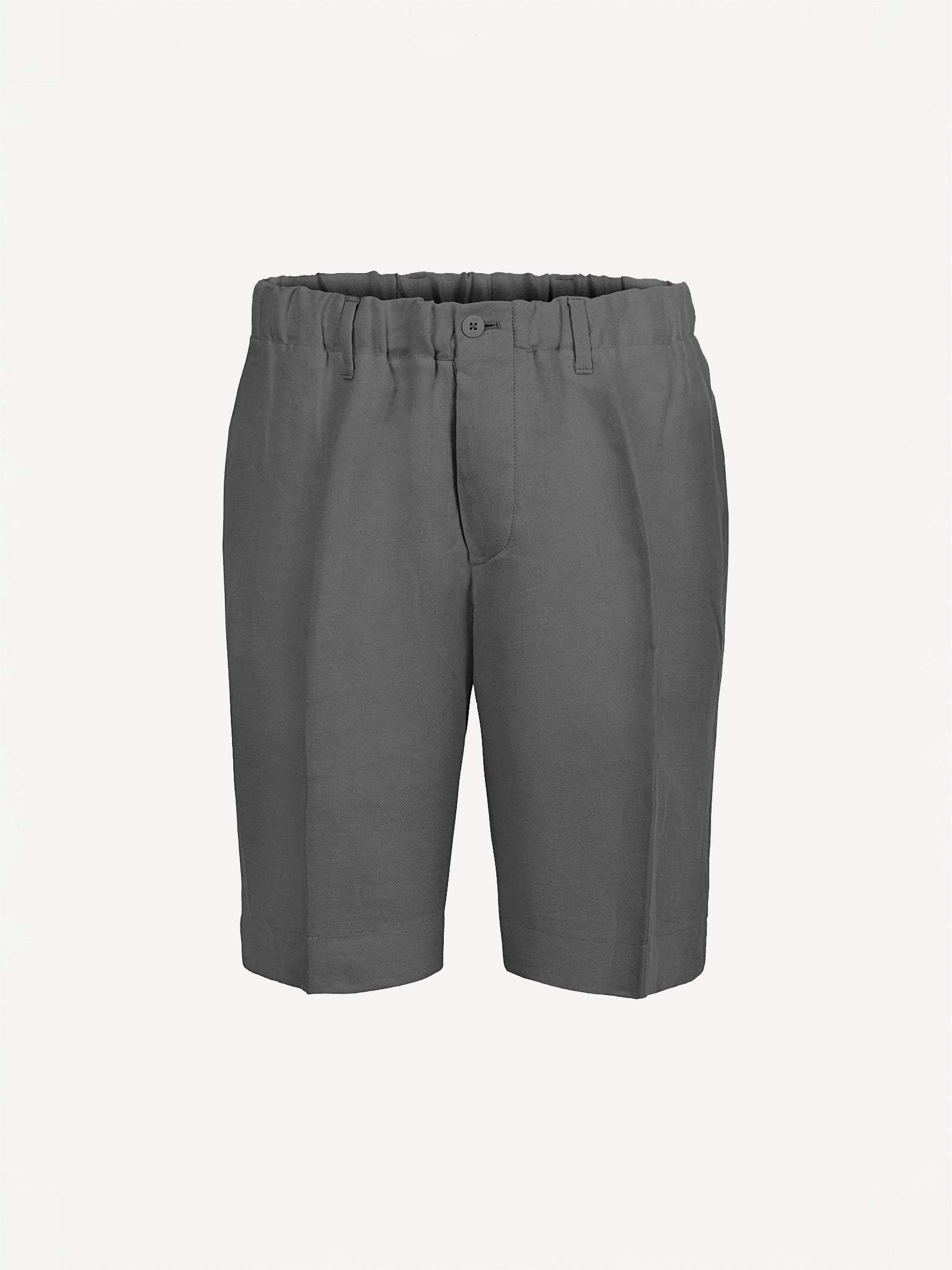 Capri® dark grey linen bermuda shorts, front view – 100% Capri