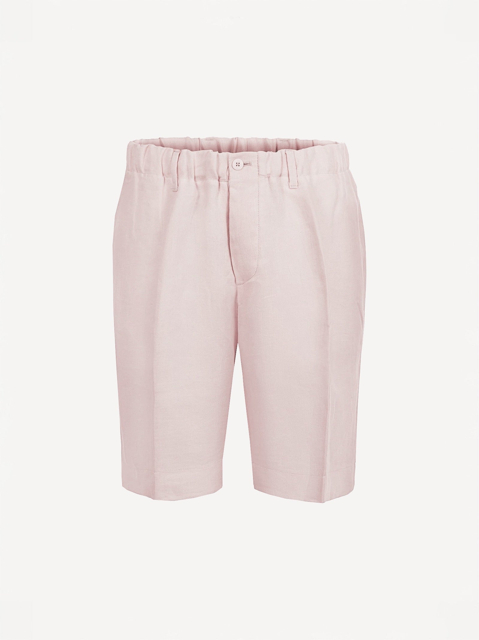 Capri® pink linen bermuda shorts, front view – 100% Capri