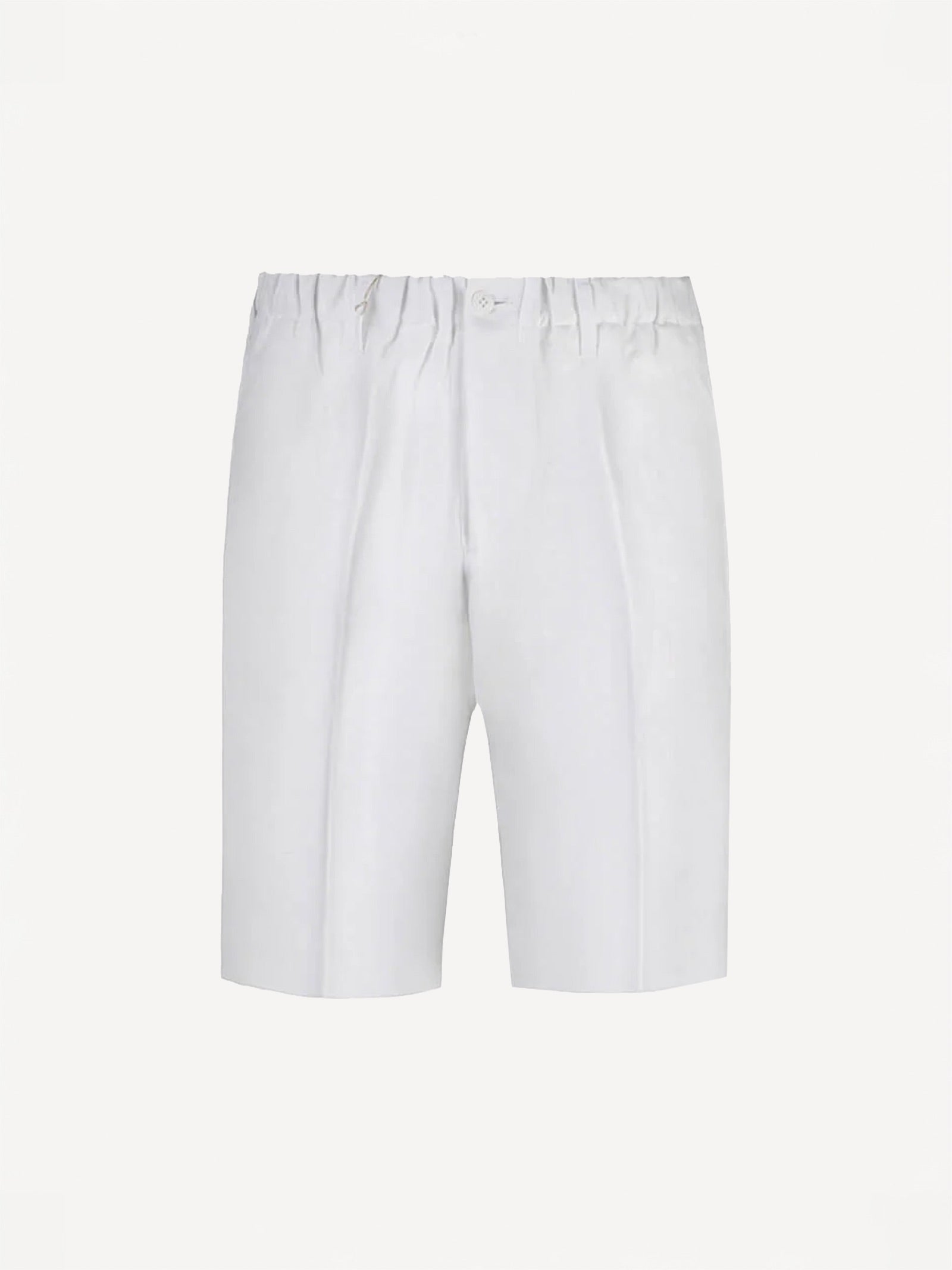 Capri® white linen bermuda shorts, front view – 100% Capri