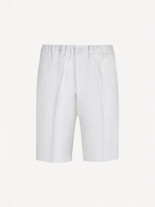 Capri® white linen bermuda shorts, front view – 100% Capri