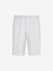 Capri® white linen bermuda shorts, front view – 100% Capri