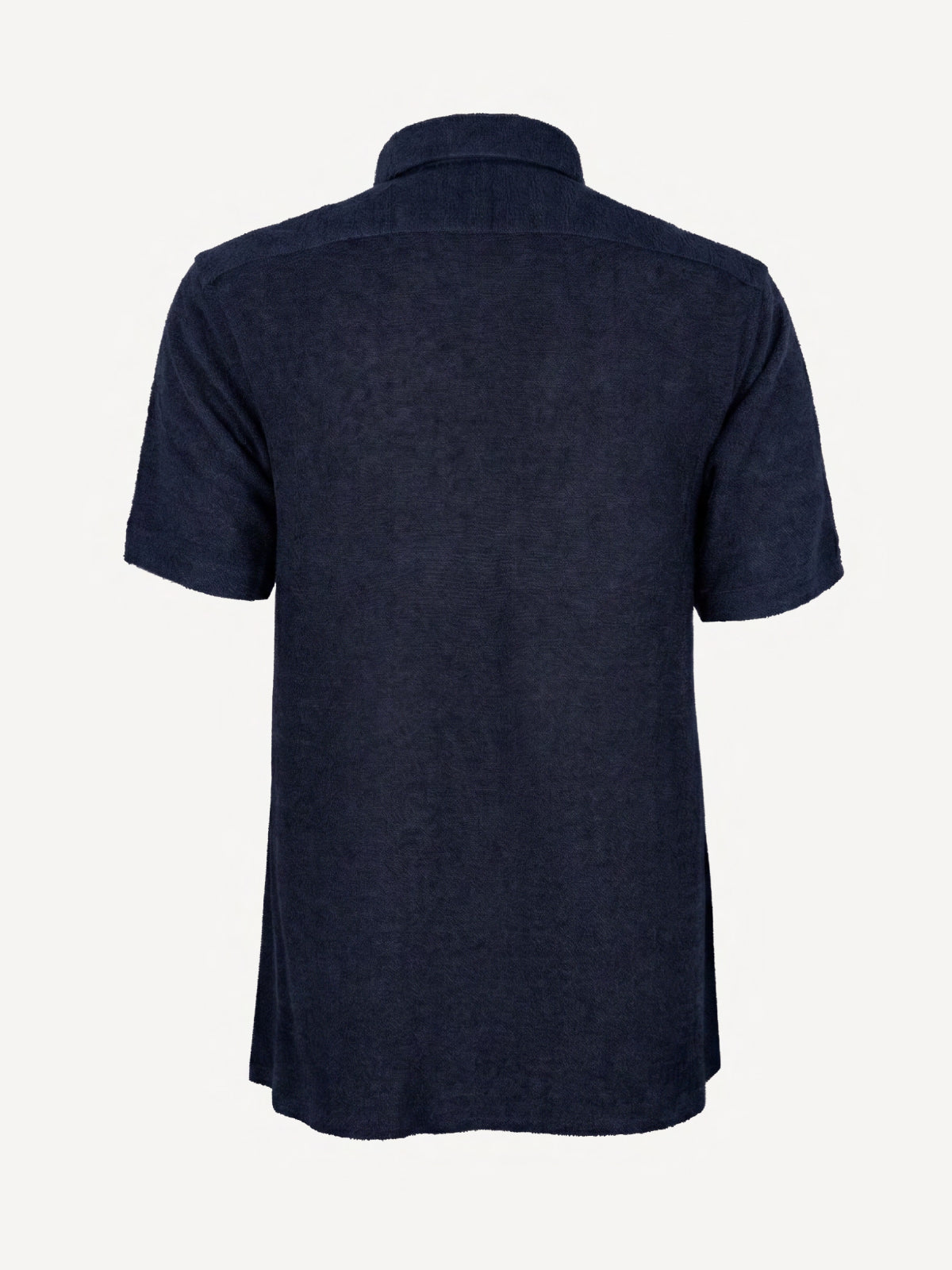 Terry Short Sleeve blue linen terry shirt, back view – 100% Capri