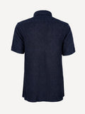 Terry Short Sleeve blue linen terry shirt, back view – 100% Capri